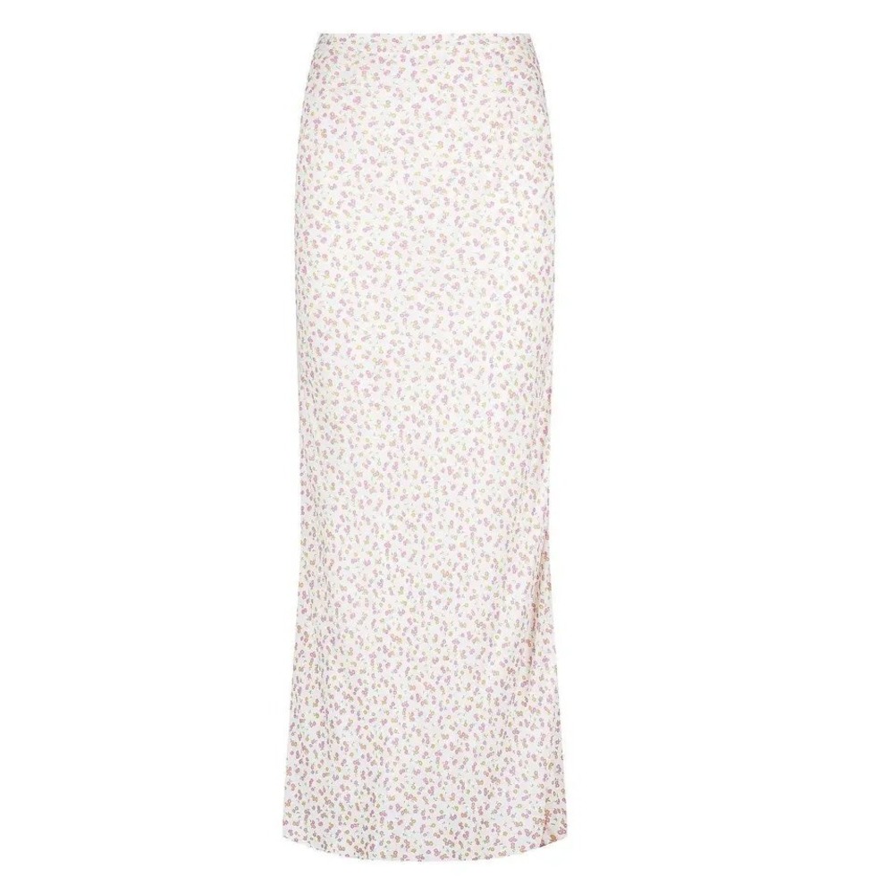 Charlie Holiday Floral Maxi‎ Skirt White Pink Yellow Ditsy Print Size 4 USA S